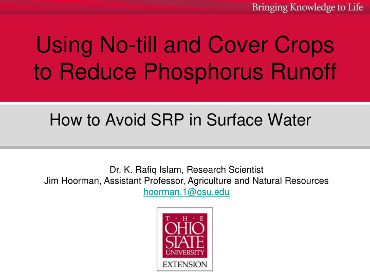 using no till and cover crops to reduce phosphorus runoff