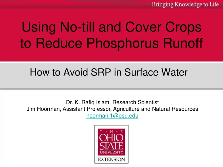using no till and cover crops to reduce phosphorus runoff