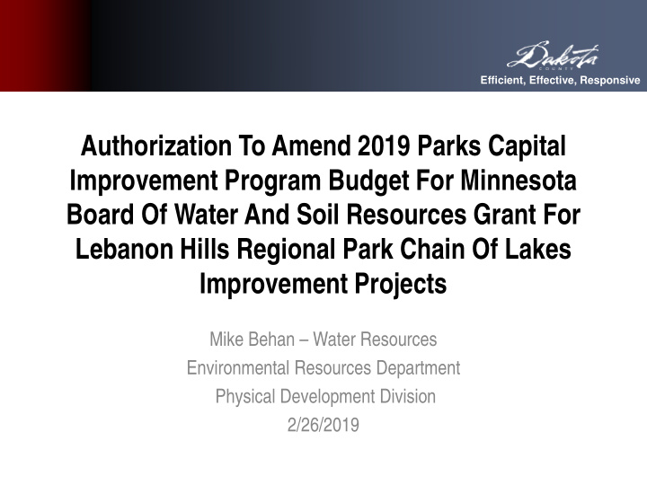 authorization to amend 2019 parks capital improvement