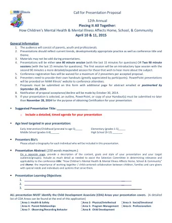 April 10 &amp; 11, 2015 General Information 1. The audience will consist of parents, youth and