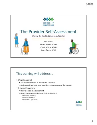 Th  The Provider Self-As  Assessment  Walking the Road to Compliance, Together  Presenters: