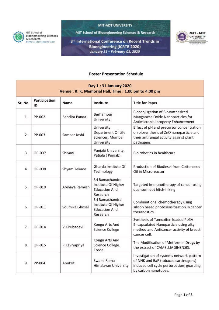 poster presentation schedule