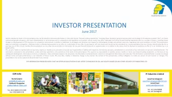 INVESTOR PRESENTATION  June 2017 Certain statements made in this presentation may not be based on