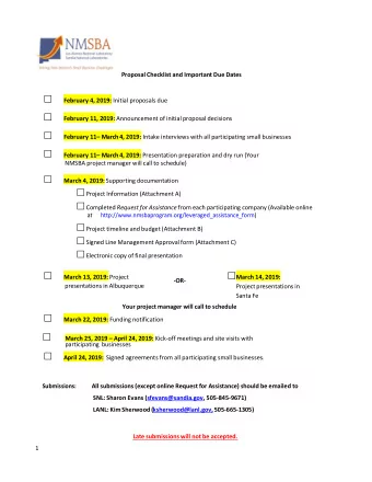 February 4, 2019: Initial proposals due  February 11, 2019: Announcement of initial proposal