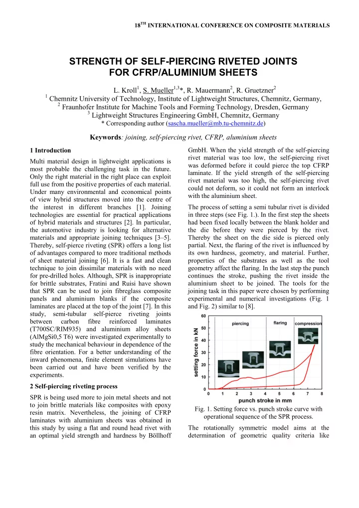 strength of self piercing riveted joints for cfrp