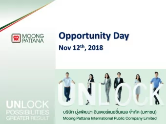 Opportunity Day Nov 12 th , 2018  Agenda  Corporate Overview  Strategy and Road Map
