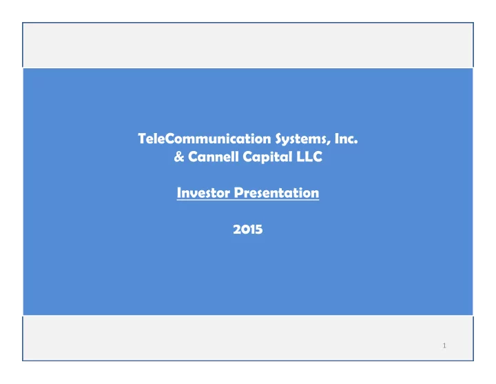 telecommunication systems inc cannell capital llc