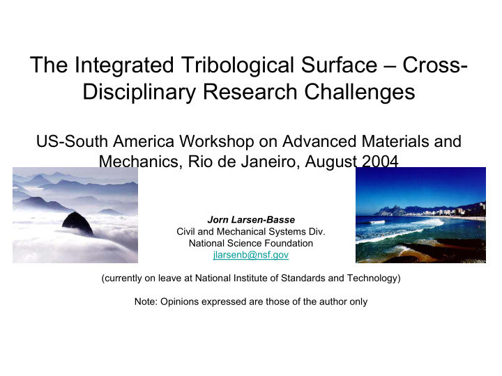 the integrated tribological surface cross disciplinary