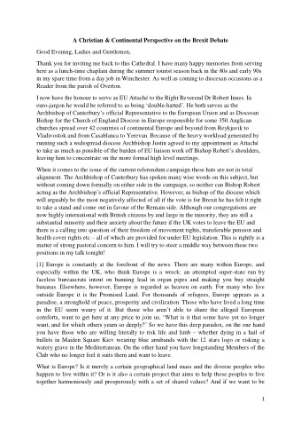A Christian &amp; Continental Perspective on the Brexit Debate  Good Evening, Ladies and Gentlemen,