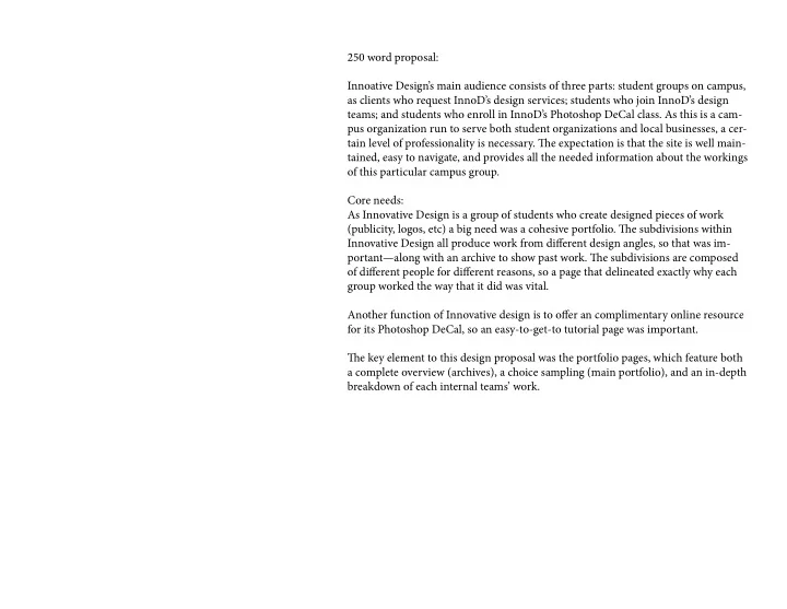 250 word proposal innoative design s main audience