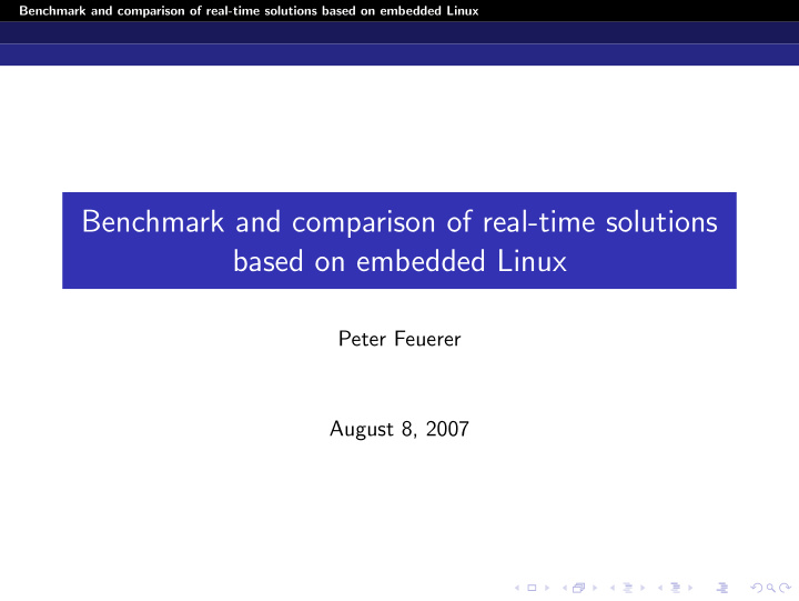benchmark and comparison of real time solutions based on
