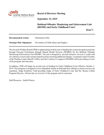 Board of Directors Meeting  September 23, 2019  Habitual Offender Monitoring and Enforcement Unit
