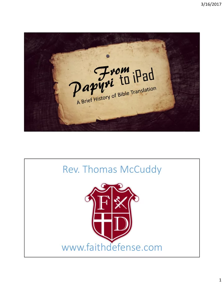 rev thomas mccuddy faithdefense com