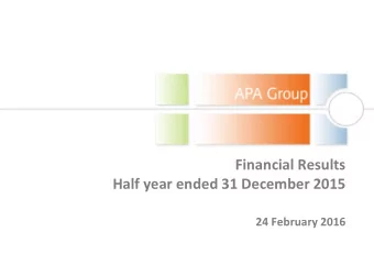 Financial Results Half year ended 31 December 2015 24 February 2016  Disclaimer  This presentation