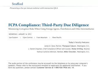 FCPA Compliance: Third-Party Due Diligence  Minimizing Corruption Risks When Using Foreign Agents,
