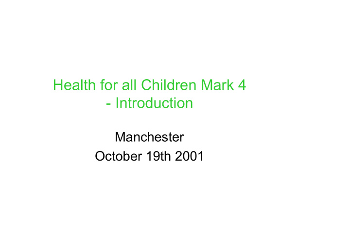 health for all children mark 4 introduction