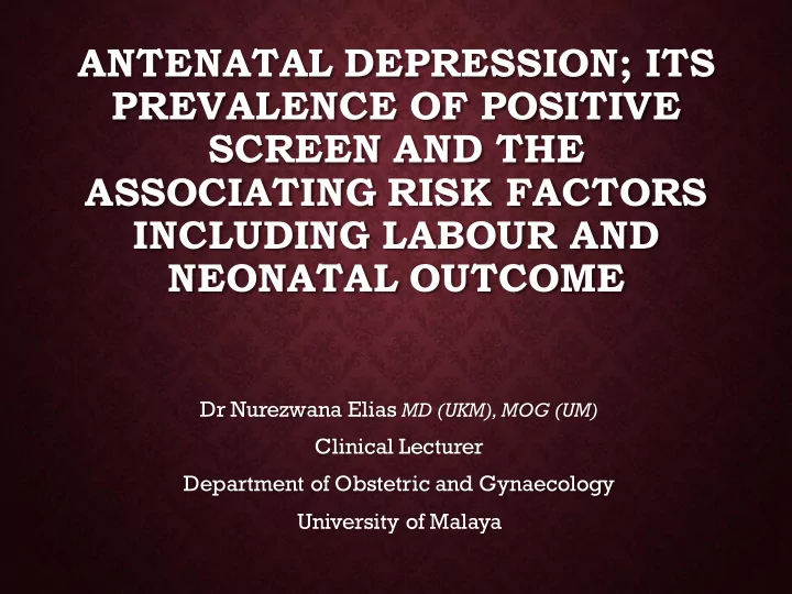 antenatal depression its prevalence of positive screen