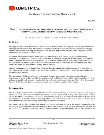 OptiGauge Precision Thickness Measurement  July 2008 N ON - CONTACT MEASUREMENT AND ANALYSIS OF SIX