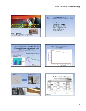 Based on 2007 ESRD Medicare data  Total Medicare costs rose  Percutaneous Salvage of  Thrombosed