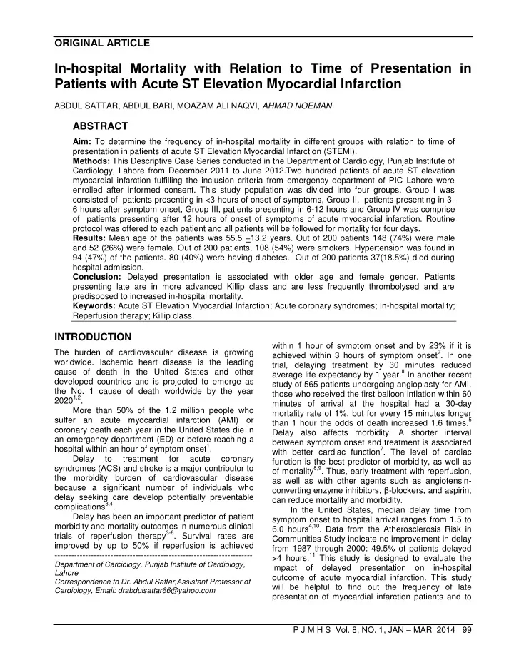 in hospital mortality with relation to time of