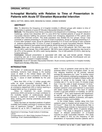 In-hospital Mortality with Relation to Time of Presentation in  Patients with Acute ST Elevation