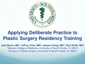 Applying Deliberate Practice to  Plastic Surgery Residency Training Jack Burns, MS 1 ; Jeffrey