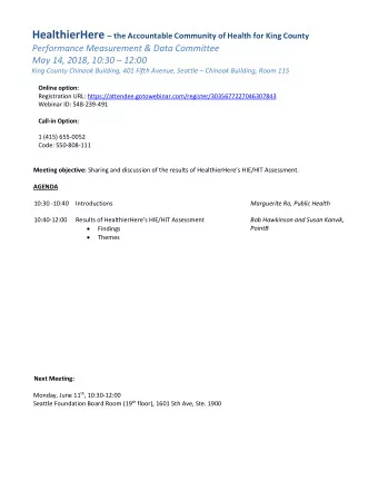 HealthierHere  the Accountable Community of Health for King County  Performance Measurement