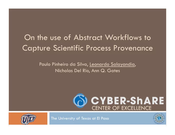 on the use of abstract workflows to capture scientific
