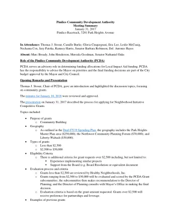 Pimlico Community Development Authority Meeting Summary  January 31, 2017  Pimlico Racetrack, 5201