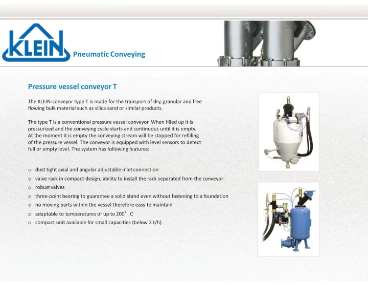 pneumatic conveying pressure vessel conveyor t