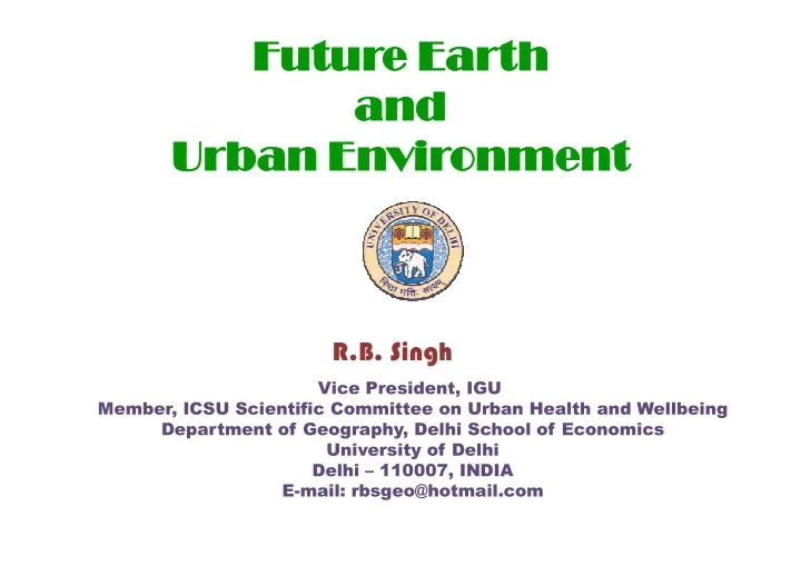 future earth and urban environment