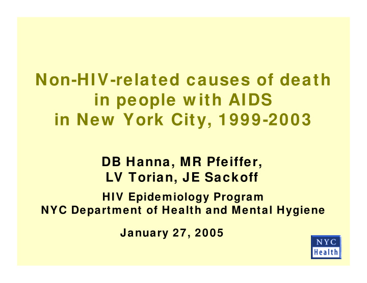 non hiv related causes of death in people w ith aids in