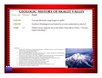 GEOLOGIC  HISTORY OF SKAGIT VALLEY  Years Ago  Volcano  Event  6,000,000 Cascade Mountain range