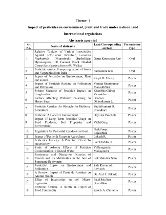 Theme- 1  Impact of pesticides on environment, plant and trade under national and  International