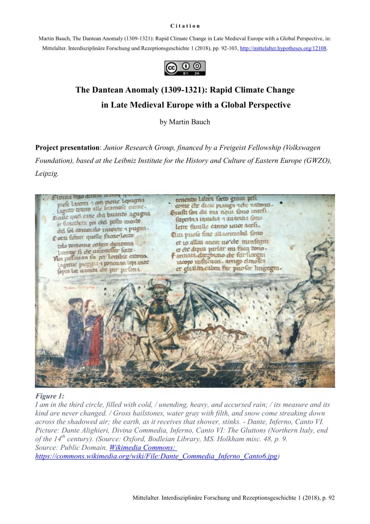 the dantean anomaly 1309 1321 rapid climate change in