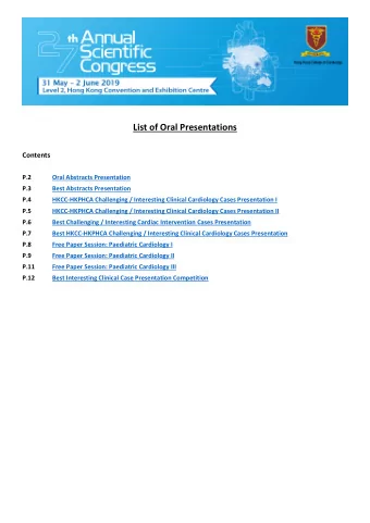 Oral Abstracts Presentation 31 May 2019 (Fri), 0900  1030  Meeting Room S221  Paper  Paper Title