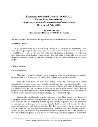 Economic and Social Council (ECOSOC),  Formal Panel Discussion on:  Addressing chronically