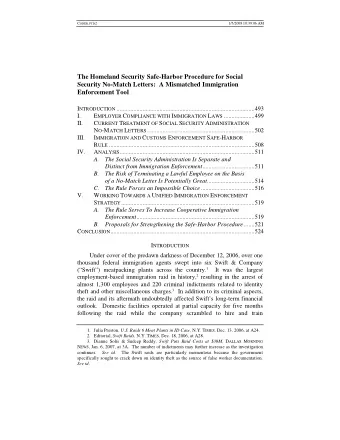 The Homeland Security Safe-Harbor Procedure for Social  Security No-Match Letters:  A Mismatched