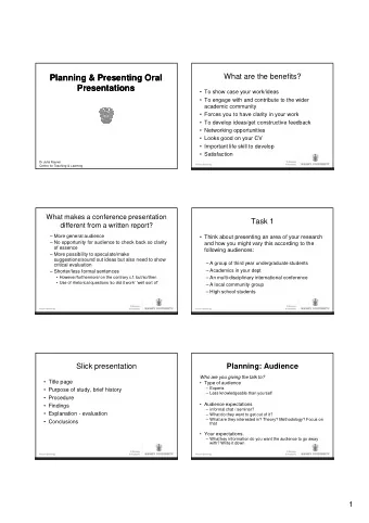 Planning &amp; Presenting Oral  Planning &amp; Presenting Oral  What are the benefits?