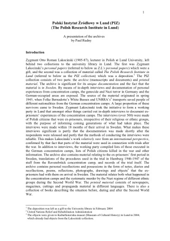 Polski Instytut  rd  owy w Lund (PIZ) ( The Polish Research Institute in Lund ) A