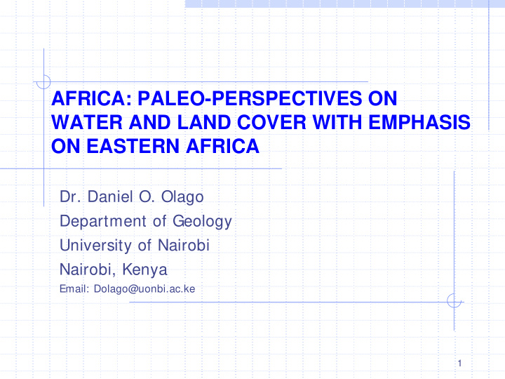 africa paleo perspectives on water and land cover with