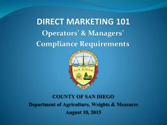 DIRECT MARKETING 101  Operators &amp; Managers  Compliance Requirements  TOPICS COVERED