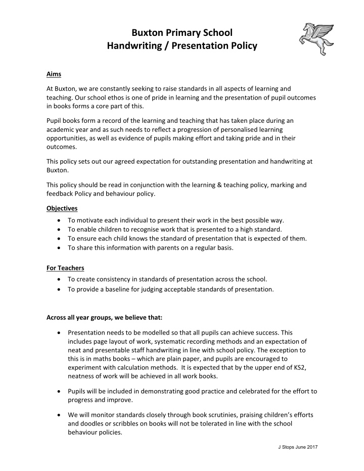 buxton primary school handwriting presentation policy