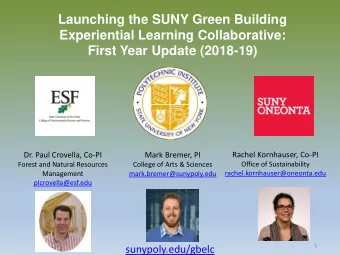 Experiential Learning Collaborative:  First Year Update (2018-19)  Rachel Kornhauser, Co-PI  Dr.