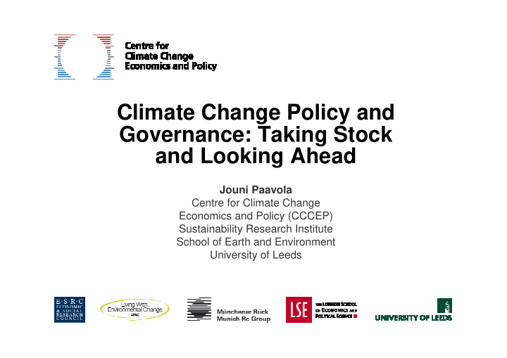 climate change policy and governance taking stock and