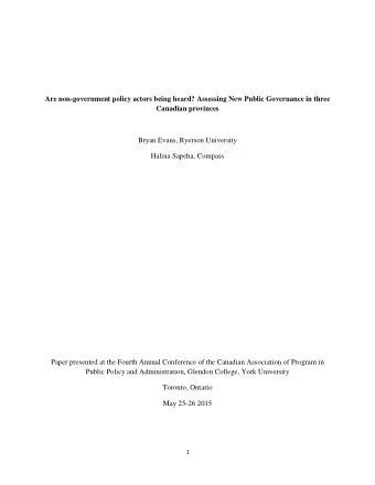 1  Introduction  Public policy governance  is on e strand of New Public Governance (NPG)