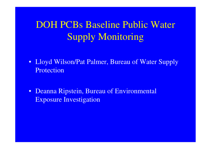 doh pcbs baseline public water supply monitoring