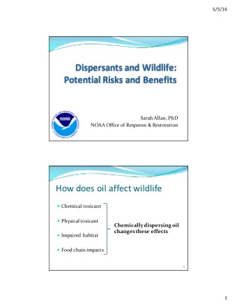 How does oil affect wildlife  Chemical toxicant  Physical toxicant  Chemically dispersing oil