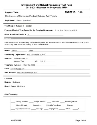 Environment and Natural Resources Trust Fund  2012-2013 Request for Proposals (RFP)  148-I  ENRTF