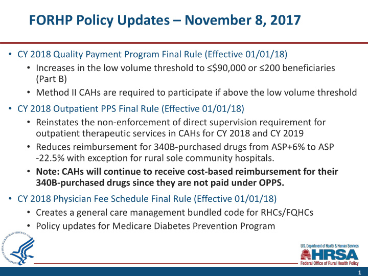 forhp policy updates november 8 2017
